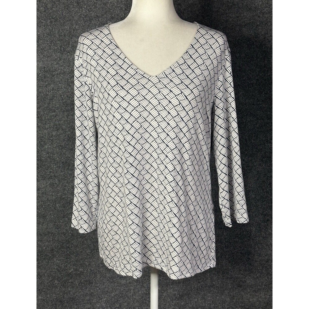 Chicos Rayon Spandex Top Black White Size 2 / Large BS3953